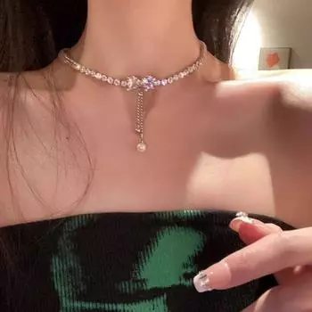 Ожерелье-бант, легкое, роскошное, нишевое, женское, высокого класса, цепочка на ключицу, шея, цепочка, платье, чокер