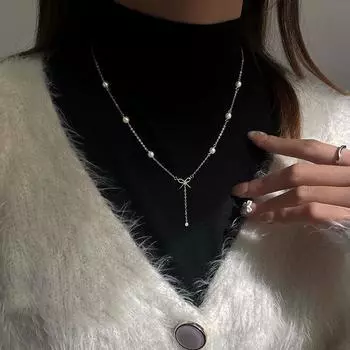 Ожерелье-бант Ожерелье Женское Летнее Легкое Роскошное Нишевое Дизайнерское Цепочка на Ключицу Год