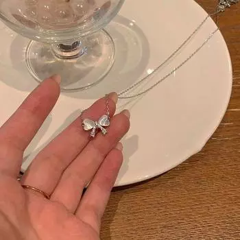 Ожерелье-бант женская ключичная цепочка серебряный