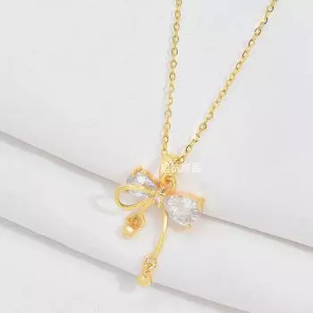 Ожерелье-бант Женское Легкая роскошь Высокий класс Холодный ветер Инкрустированный бриллиантами Маленький кулон-колокольчик с украшениями