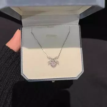 Ожерелье-бантик для женщин, легкое, роскошное, нишевый дизайн, цепочка на ключицу в виде бабочки, розовое, из нержавеющей стали, с цирконием, принцесса, узел, ожерелье