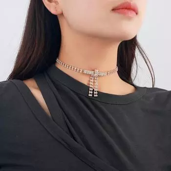 Ожерелье-бантик из циркония и горного хрусталя - роскошное колье в стиле INS золотой