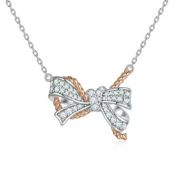 Ожерелье-бантик из серебра 925 пробы, универсальный дизайн, подвеска на шею из стерлингового серебра, цепочка на ключицу 925 Silver белого золота