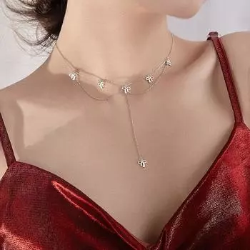 Ожерелье-бантик из стерлингового серебра 925 пробы, женское, простое, милое, с короткой цепочкой, колье-чокер, оптовая продажа золотистый