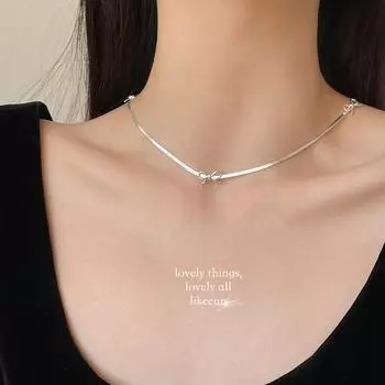 Ожерелье-бантик из стерлингового серебра 925 пробы, женская изысканная нишевая высококачественная цепочка из змеиной кости, милая и универсальная, новая цепочка на ключицу 925 silver