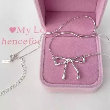 Ожерелье-бантик из стерлингового серебра 925 пробы для женщин Niche Premium Sense Clavicle Chain Mori Lady Wind Neck Chain Summer 925 silver