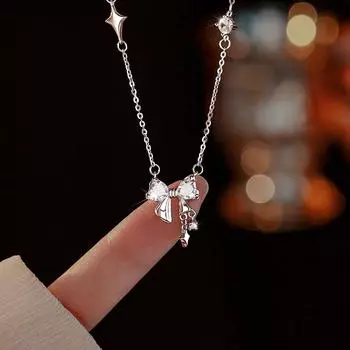 Ожерелье-бантик из стерлингового серебра S925, женское, нишевое, с цепочкой на ключицу, легкое, роскошное ожерелье