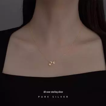 Ожерелье Banyan Tree из серебра 925 пробы с корейской розой – элегантная женская цепочка на ключицу небольшого размера. NS659, 925 Silver белого золота