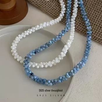 Ожерелье Banyan Tree S925 Silver Blue Dopamine с бусинами - свежая цепочка ручной работы на ключицу для женщин NS2871 белый