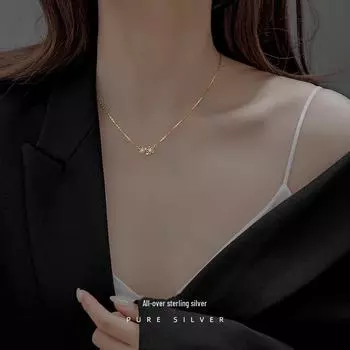 Ожерелье Banyan Tree S925 Silver Daisy Flower Zircon - простая цепочка на ключицу с дизайном Niche NS757 белого золота