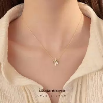 Ожерелье Banyan Tree S925 Silver Geometric Star - Модное ожерелье с бриллиантовым акцентом на ключице для женщин NS1104 белого золота