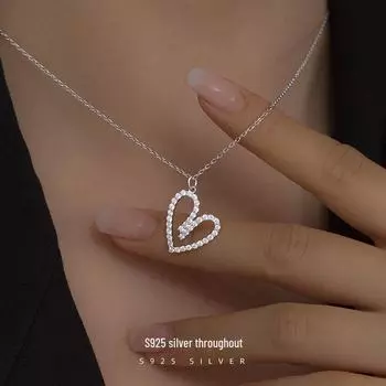 Ожерелье Banyan Tree S925 Silver Heart с бриллиантами на День святого Валентина - Элегантная женская цепочка на ключицу в подарок NS710 белого золота