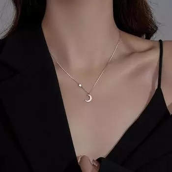 Ожерелье Banyan Tree S925 Silver Star & Moon Clavicle - Корейский нишевый дизайн с бриллиантовым акцентом NS963 серебряный