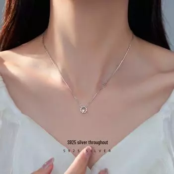 Ожерелье Banyan Tree S925 Silver Sun & Moon - Элегантный дизайн для ключицы для женщин NS1014 серебряный