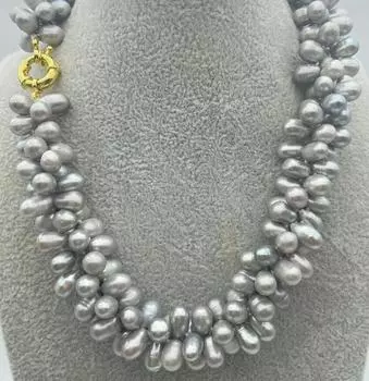 Ожерелье BEAUTIFUL 3row 17 серого цвета барокко с жемчугом реборн keshi