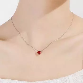 Ожерелье Begua Ringen из стерлингового серебра 925 пробы, красная цепочка на ключицу в форме сердца, простой кристалл для женщин 40cm красный