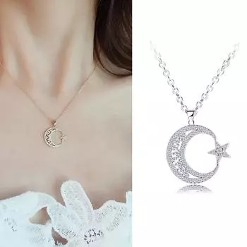 ОЖЕРЕЛЬЕ BLUELANS Чудесное ожерелье-цепочка со звездами и луной, ювелирное изделие в виде кубического полумесяца, кулон для женщин, подарок серебряный