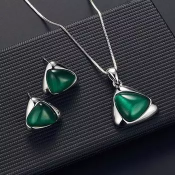 Ожерелье BLUELANS, чудесное ожерелье, серьги, ювелирные изделия, треугольный комплект с драгоценными камнями, кулон-гвоздик, женский подарок зелёный