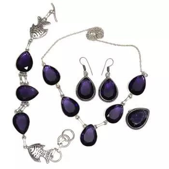 Ожерелье Браслет Аметист Комплект Ювелирных Изделий Кристалл Кварц Кулон Натуральный Камень