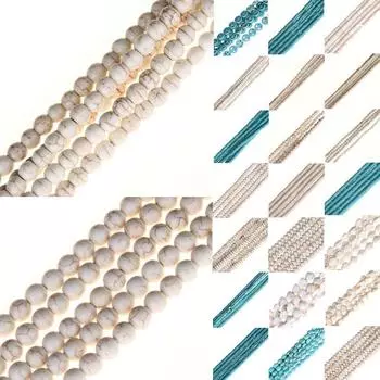 Ожерелье, браслет, бусина-проставка, имитация бирюзы, круглые бусины своими руками white/Round/4mm