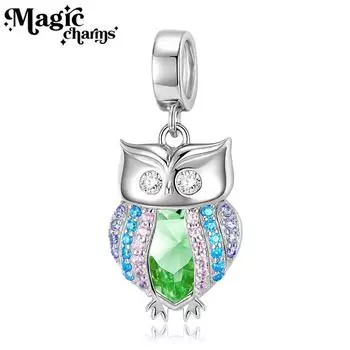 Ожерелье-браслет из бисера в европейском и американском стиле в виде совы, подвеска из стерлингового серебра S925