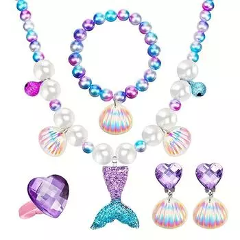 Ожерелье-браслет в виде русалки, комплект украшений в виде русалки, в комплект входит ожерелье-ракушка, браслет, кольцо, серьги, украшения для вечеринки в виде русалки, как на Хэллоуин, рождественский подарок фиолетовый