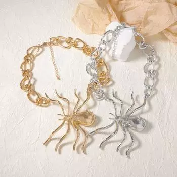 Ожерелье-брошь в виде паука в виде насекомых, серьги-гвоздики, модный преувеличенный комплект украшений в виде паука для вечеринки Gold Brooch