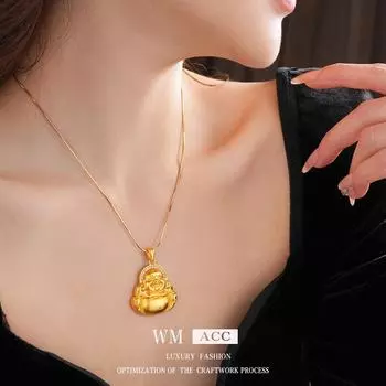 Ожерелье Будды Майтрейи с гальваническим покрытием из золота и циркония - роскошь в виде ключицы в китайском стиле для женщин Real Gold Plating золотой