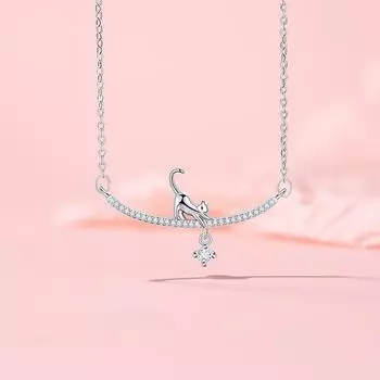 Ожерелье Cat на Луне, женское, легкое, роскошное, подвеска в виде кисточки из нержавеющей стали, цепочка на ключицу