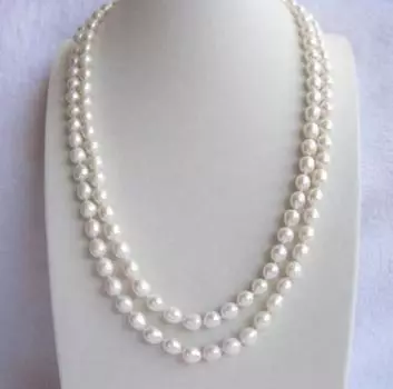 Ожерелье-цепочка из белого пресноводного жемчуга длиной 47 дюймов (8–9 мм) с каплей белого цвета