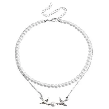 Ожерелье-цепочка из двойного бисера ко Дню святого Валентина, смешанная и подобранная металлическая цепочка, имитация жемчуга, двойное ожерелье в виде летящей ласточки, женское