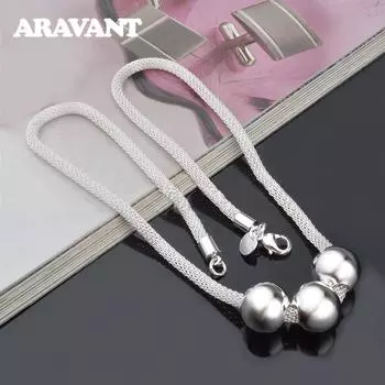 Ожерелье-цепочка из серебра 925 пробы 14 мм с большими бусинами для женщин и мужчин, свадебные модные ювелирные изделия, подарки