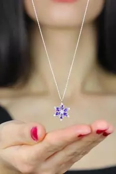 Ожерелье-цепочка из стерлингового серебра 925 пробы с фиолетовым аметистом и снежинкой серии Camellia