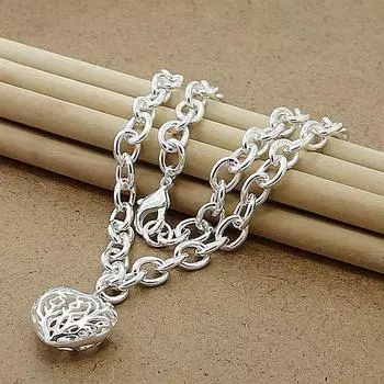 Ожерелье-цепочка из стерлингового серебра 925 пробы с полым сердцем, новые ювелирные изделия, серебряные ожерелья 45cm