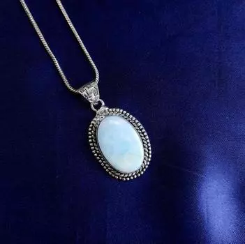 Ожерелье-цепочка из стерлингового серебра 925 пробы с кулоном Ларимар Кулон с драгоценным камнем Ларимар