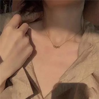 Ожерелье-цепочка из стерлингового серебра 925 пробы, простая круглая бусина, кулон с золотой фасолью, покрытие из 14-каратного золота 42cm+3cm золотой