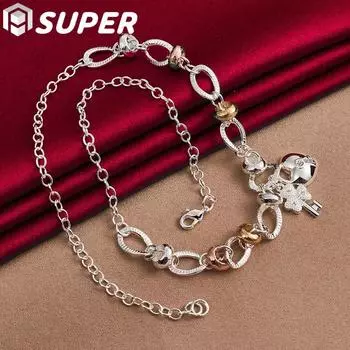 Ожерелье-цепочка из стерлингового серебра 925 пробы с сердечком, 20-дюймовое ожерелье, модные ювелирные изделия 50cm