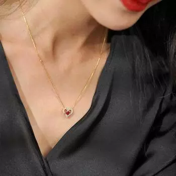 Ожерелье-цепочка из стерлингового серебра 925 пробы с инкрустацией цирконом и красным кристаллом золотистый