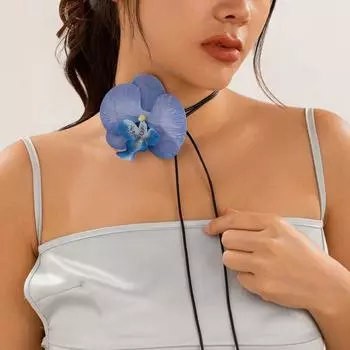 Ожерелье-цепочка на ключице с бабочкой и цветком орхидеи на шнуровке, модные свадебные украшения, регулируемое колье-чокер из веревки, аксессуары Y2K