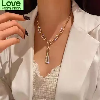 Ожерелье Цепочка Ожерелье Личность Свитер Темперамент Шея Онлайн Ключица Простой Ниша Дизайн Женский золотой