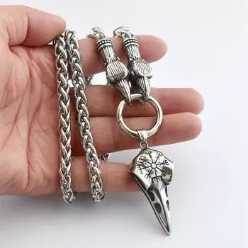 Ожерелье-цепочка с драконом викингов — скандинавский мифический кулон с черепом и компасом викингов — мужские ювелирные изделия-талисманы серебряный