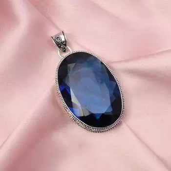 Ожерелье-цепочка с подвеской из натурального овального синего сапфира из стерлингового серебра 925 пробы