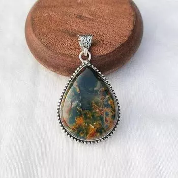 Ожерелье-цепочка с подвеской из натурального камня груши из яшмы 925 пробы