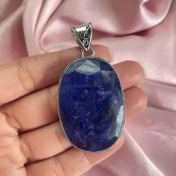 Ожерелье-цепочка с подвеской из натурального овального синего сапфира из стерлингового серебра 925 пробы