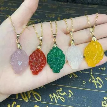 Ожерелье-цепочка с подвеской в виде девятихвостой лисы, унисекс, китайское животное, ручная резная лиса, для мужчин и женщин, счастливый ювелирный подарок 6