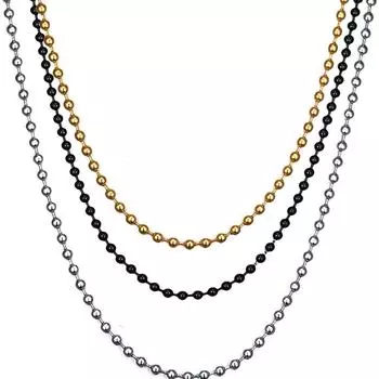 Ожерелье-цепочка с жетонами для собак - Нержавеющая сталь, военная цепочка с жетонами для собак для мужчин и женщин, ожерелье с шариками из бисера, 23,6 дюйма 2.4mm wide 60cm length серебряный