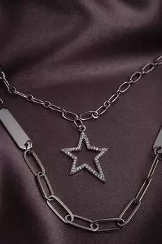 Ожерелье-цепочка серебряного цвета из двух частей с подвеской в виде звезды