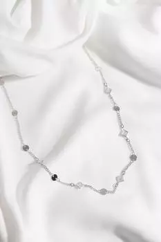 Ожерелье-цепочка серебряного цвета с квадратным камнем и штампом