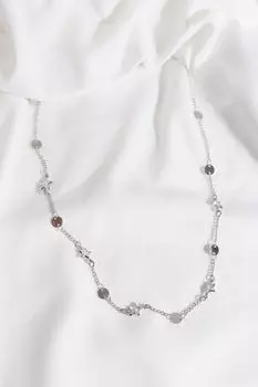 Ожерелье-цепочка серебряного цвета со звездным камнем и штампом
