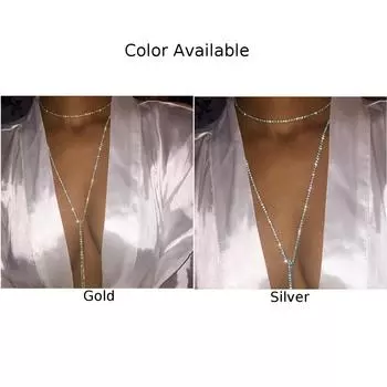 Ожерелье-цепочка со стразами Блестящие женские 150см серебряный